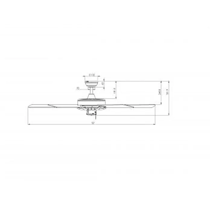 Vam Deckenventilator Outdoor Ventilator Patio bronze 132 cm - BRONZE, 1.320 mm, 60 W - Technische Zeichnung eines Deckenventilators, Seitenansicht, mit Maßen.
