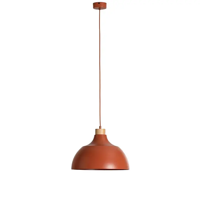 Envostar Pendelleuchte Kaitt - L x B x H: 34 x 34 x 170 cm, rot, ziegelRot, holz hell, E27 - Terrakottafarbene Pendelleuchte mit Holzdetail.