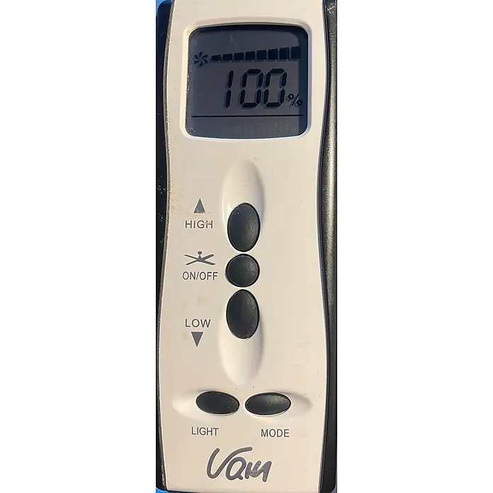 Vam Deckenventilator Fernbedienungsset Slow-Motion 8 - weiß - Kirsche, 1.320 mm, 100 W - Weiße Fernbedienung für Deckenventilator und Licht, mit Digitalanzeige für Lüftergeschwindigkeit (100%) und Bedientasten.