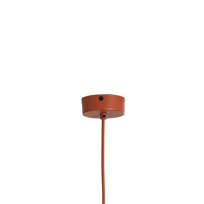 Envostar Pendelleuchte Kaitt - L x B x H: 34 x 34 x 170 cm, rot, ziegelRot, holz hell, E27 - Runde orange-braune Deckenrosette mit passendem Kabel, das nach unten führt.