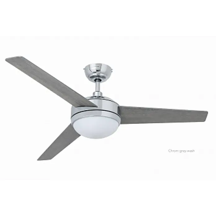 Vam Deckenventilator VEGALIGHT chrom Grey-wash/Graphit - Grey-wash/Graphit, 1.320 mm, 46 W - Dreiflügeliger Deckenventilator mit Chromgehäuse, grau lasierten Flügeln und integriertem sphärischem Licht.