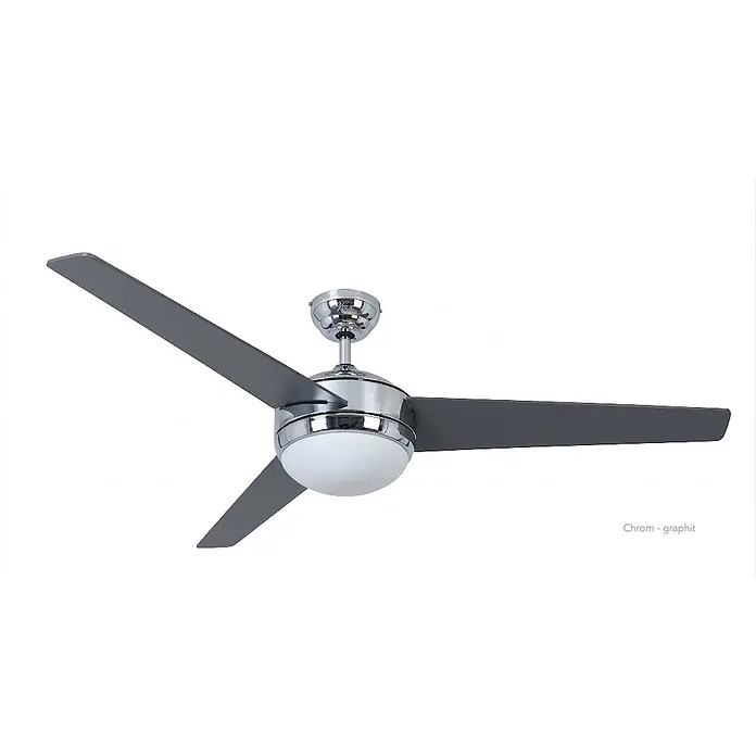 Vam Deckenventilator VEGALIGHT chrom Grey-wash/Graphit - Grey-wash/Graphit, 1.320 mm, 46 W - Chrom-Deckenventilator mit drei Graphitflügeln und integriertem weißen Licht.