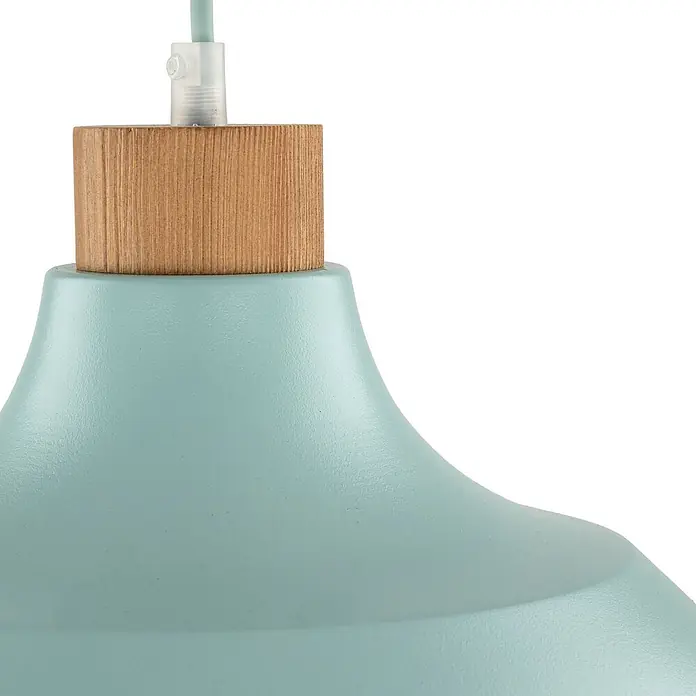 Envostar Pendelleuchte Kaitt - L x B x H: 34 x 34 x 170 cm, grün, mintGrün, holz hell, E27 - Hellblaue Pendelleuchte mit Holzakzent, der das Kabel mit dem Schirm verbindet.