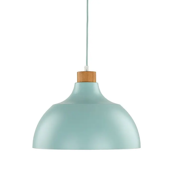 Envostar Pendelleuchte Kaitt - L x B x H: 34 x 34 x 170 cm, grün, mintGrün, holz hell, E27 - Hellblaue Pendelleuchte aus Metall mit Holzaufsatz und passendem Kabel.