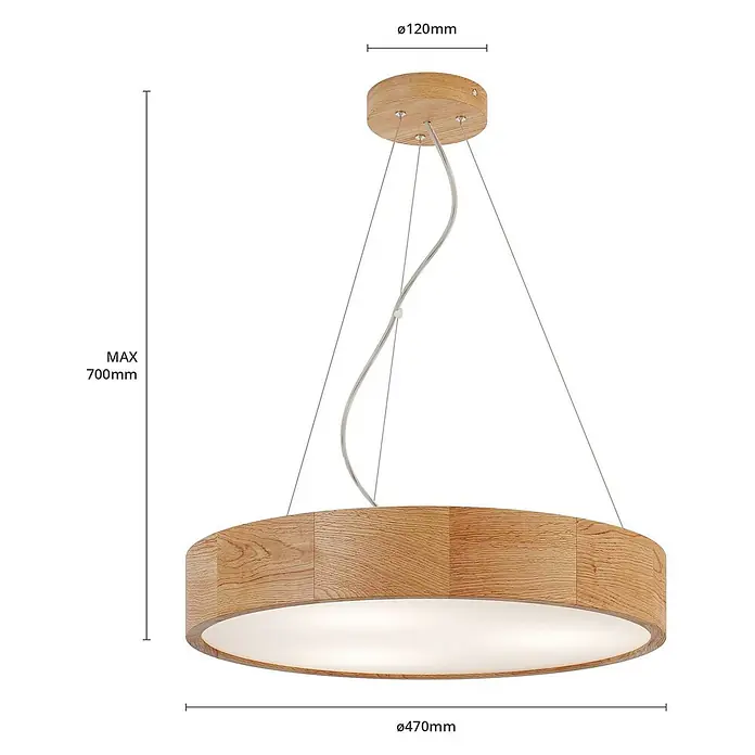 Envostar Pendelleuchte Kerio - L x B x H: 47 x 47 x 136 cm, eiche, satiniert, E27 - Runde Pendelleuchte mit Rahmen aus natürlichem Eichenholz und weißem Diffusor.