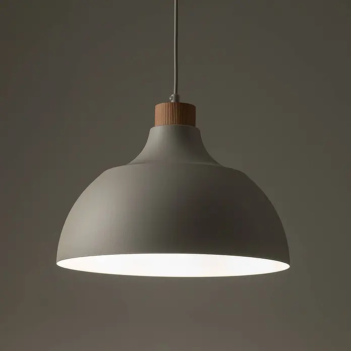 Envostar Pendelleuchte Kaitt - L x B x H: 34 x 34 x 170 cm, creme / amber, beige, holz hell, E27 - Graue Pendelleuchte mit Holzdetail, die ein warmes Licht nach unten abgibt.