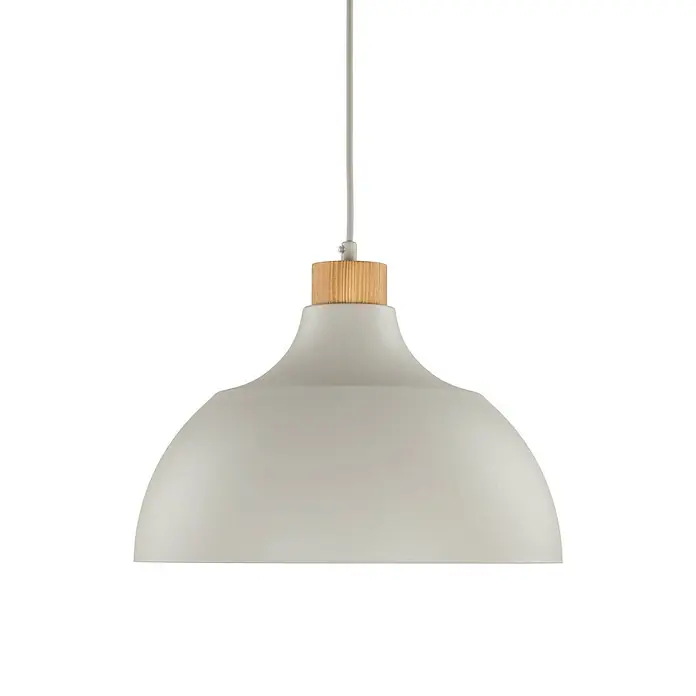 Envostar Pendelleuchte Kaitt - L x B x H: 34 x 34 x 170 cm, creme / amber, beige, holz hell, E27 - Hellgraue Hängeleuchte in Kuppelform mit Naturholz-Akzent und passendem Kabel.