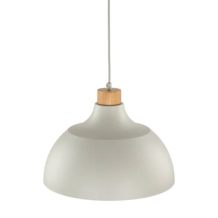 Envostar Pendelleuchte Kaitt - L x B x H: 34 x 34 x 170 cm, creme / amber, beige, holz hell, E27 - Hellgraue kuppelförmige Pendelleuchte mit Naturholz-Akzent und grauem Textilkabel.