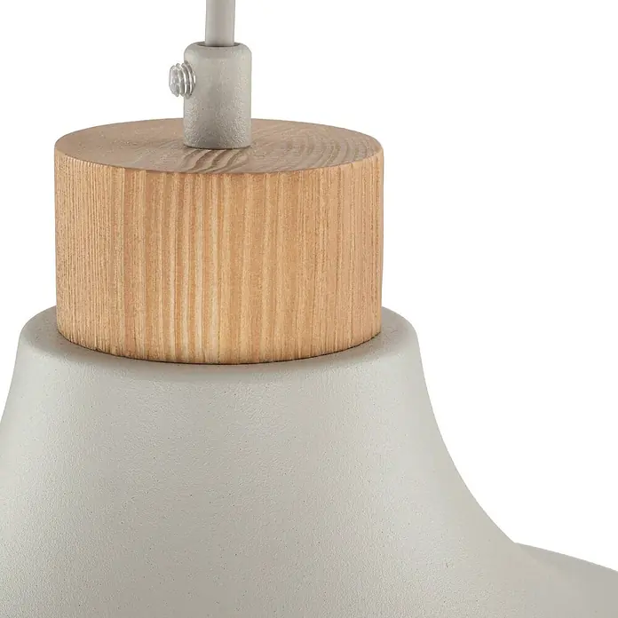 Envostar Pendelleuchte Kaitt - L x B x H: 34 x 34 x 170 cm, creme / amber, beige, holz hell, E27 - Pendelleuchte mit hellem Naturholz-Oberteil und grauem Schirm in Betonoptik.