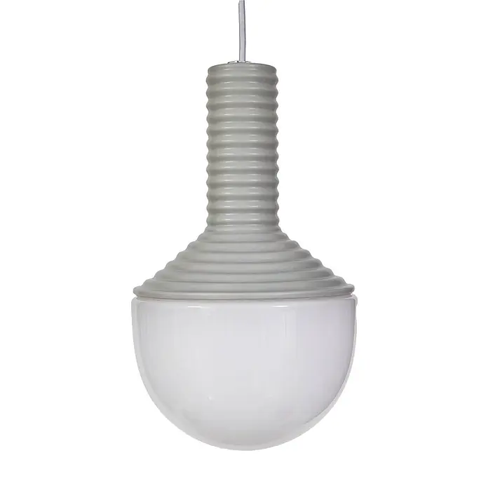 Lucande Pendelleuchte Florine - L x B x H: 22 x 22 x 36 cm, alu / grau / zink, grau, opal, E27 - Moderne graue Rippen-Pendelleuchte mit einem weißen, kuppelförmigen Glasschirm.