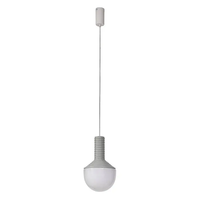 Lucande Pendelleuchte Florine - L x B x H: 22 x 22 x 36 cm, alu / grau / zink, grau, opal, E27 - Hellegraue gerippte Pendelleuchte mit weißem kugelförmigem Diffusor.