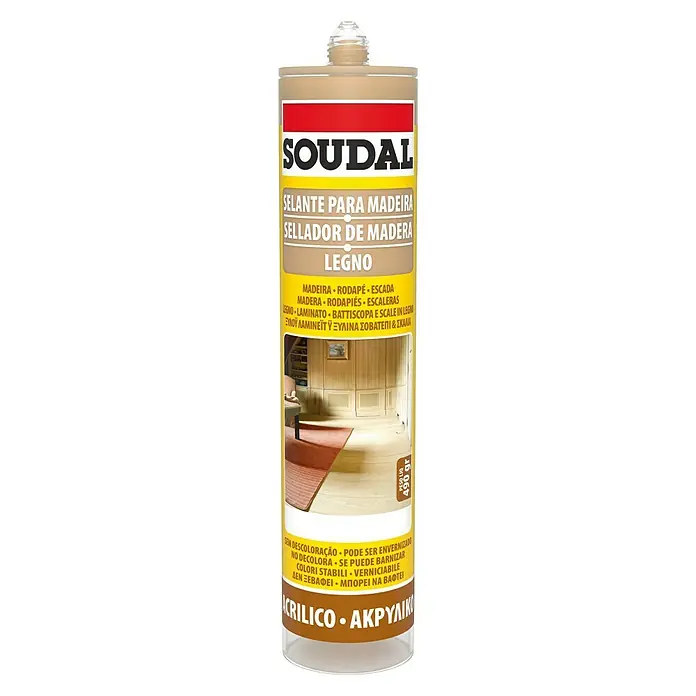 Soudal Cola blanca - 300 ml, Pino, Cartucho - Sellador para madera Soudal Legno en beige, ideal para madera, laminado, escaleras. Sellador acrílico para uniones duraderas y flexibles.