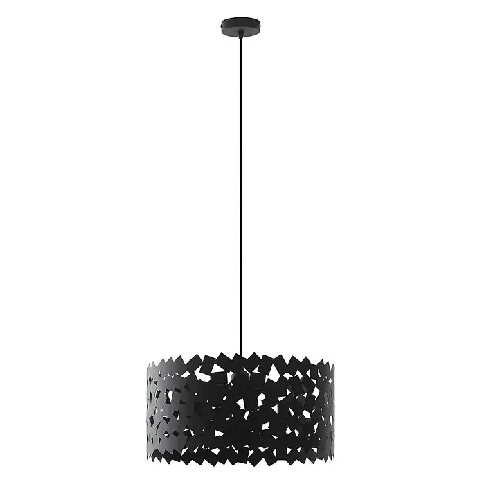 Lucande Pendelleuchte Aeloria - L x B x H: 45 x 45 x 22,5 cm, schwarz, Schwarz, E27 - Schwarze Pendelleuchte mit zylindrischem Lampenschirm und fragmentiertem, geometrischem Design aus überlappenden Quadraten.