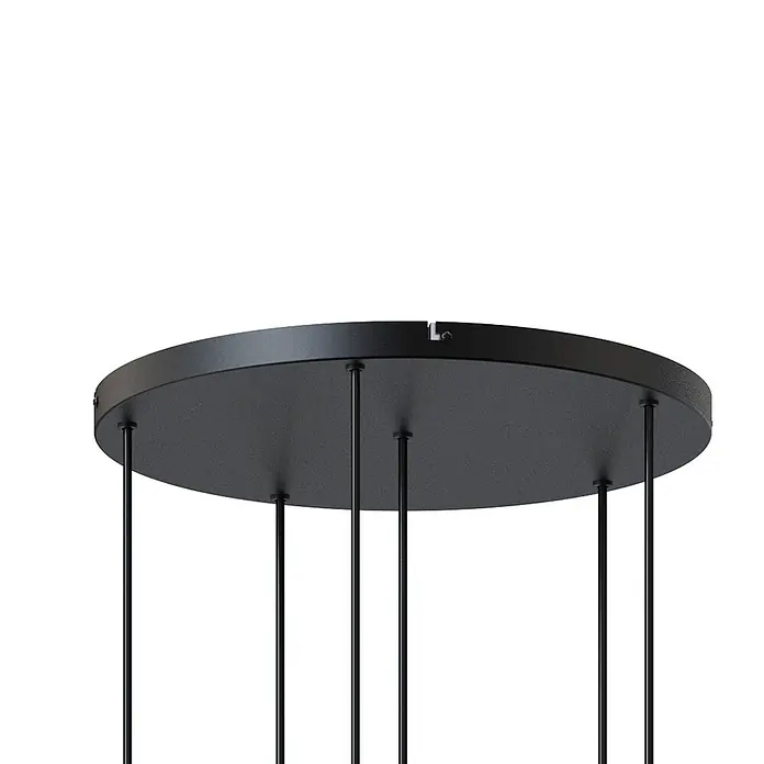 Lucande Pendelleuchte Narion - L x B x H: 40 x 40 x 150 cm, Multicolour, Schwarz matt, dunkelGrün matt, braun matt, GU10 - Runde schwarze, matte Metall-Deckenrosette mit mehreren dünnen schwarzen Aufhängungskabeln.