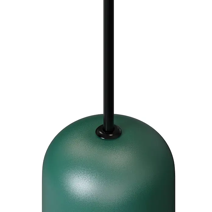 Lucande Pendelleuchte Narion - L x B x H: 40 x 40 x 150 cm, Multicolour, Schwarz matt, dunkelGrün matt, braun matt, GU10 - Dunkelgrüne, kuppelförmige Lampe mit schwarzer Stange.