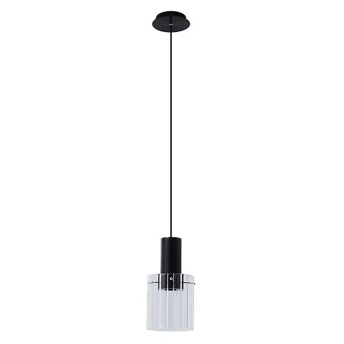 Lucande Pendelleuchte Eirian - klar / transparent, klar, Schwarz, E27 - Schwarze und klare, geriffelte zylindrische Pendelleuchte.