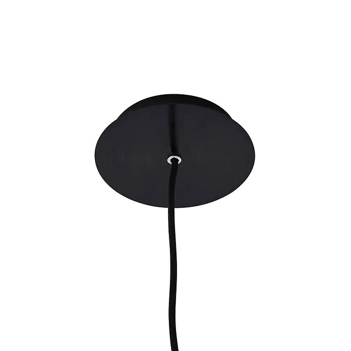 Lucande Pendelleuchte Eirian - klar / transparent, klar, Schwarz, E27 - Schwarze runde Deckenrosette mit gebürsteter Oberfläche, mit zentraler Öffnung für ein schwarzes Textil-Pendelkabel.