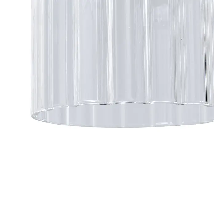 Lucande Pendelleuchte Eirian - klar / transparent, klar, Schwarz, E27 - Klarer Glasschirm mit vertikalen Rillen.