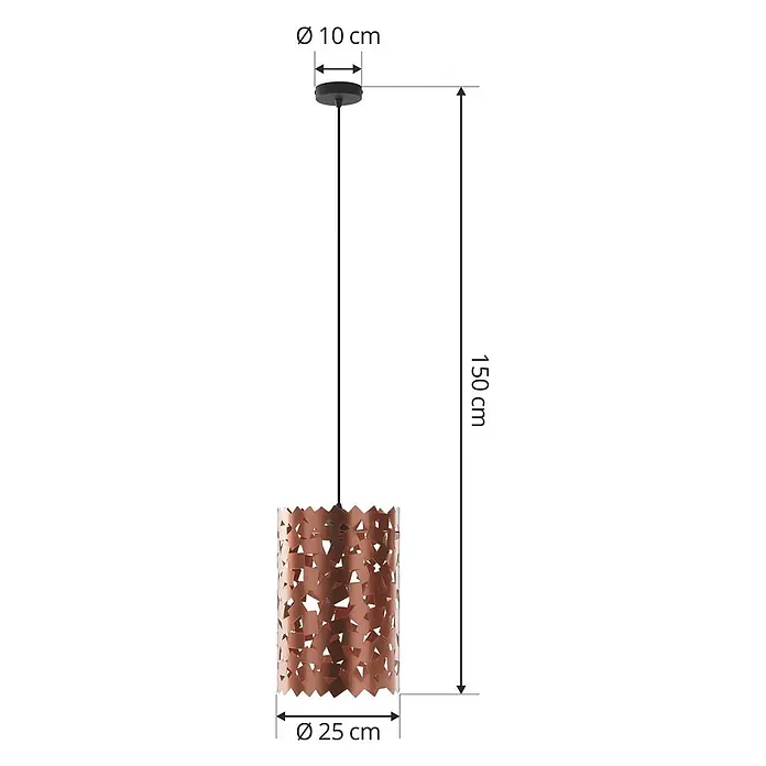 Lucande Pendelleuchte Aeloria - kupfer, Kupfer, E27 - Kupferfarbene Metall-Pendelleuchte mit gemustertem zylindrischem Schirm.