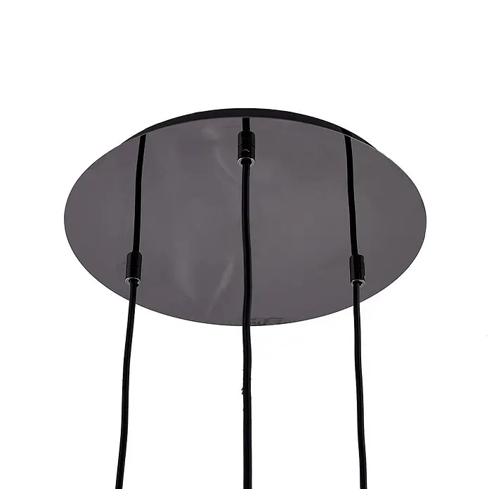 Lucande Pendelleuchte Jarven - L x B x H: 44 x 44 x 17,5 cm, alu / grau / zink, rauchgrau, Schwarz, E27 - Dunkelgrauer runder Deckenbaldachin mit drei schwarzen Textilkabeln für Pendelleuchten.