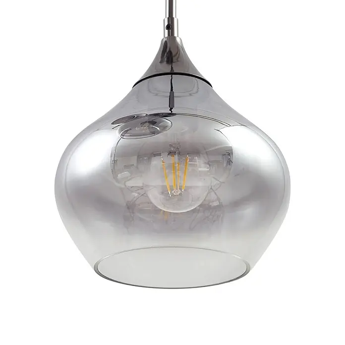 Lucande Pendelleuchte Jarven - L x B x H: 44 x 44 x 17,5 cm, alu / grau / zink, rauchgrau, Schwarz, E27 - Glockenförmige Pendelleuchte aus Chrom und Rauchglas mit sichtbarer LED-Glühbirne.