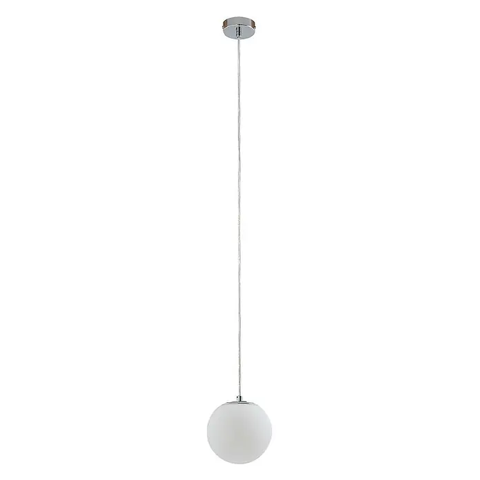 Lucande Pendelleuchte Bidolo - L x B x H: 15 x 15 x 13,5 cm, chromfarben, E14 - Pendelleuchte mit Chromfassung, klarem Spiralkabel und weißem, mattiertem, elliptischem Glasschirm.