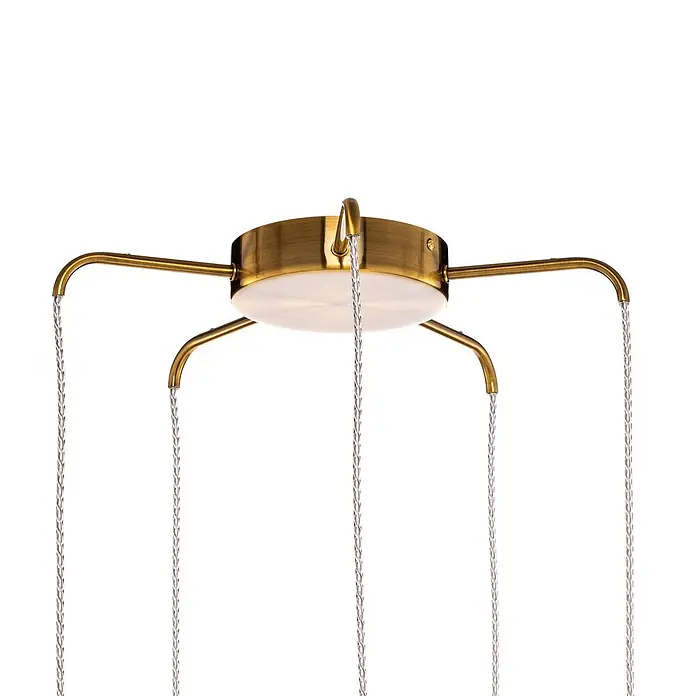 Lucande Pendelleuchte Freylin - L x B x H: 48 x 48 x 170 cm, creme / amber, amber, messing, G9 - Deckenbaldachin aus Messing mit mehreren Armen, zentraler beleuchteter Scheibe und Hängekabeln für eine Mehrfach-Pendelleuchte.