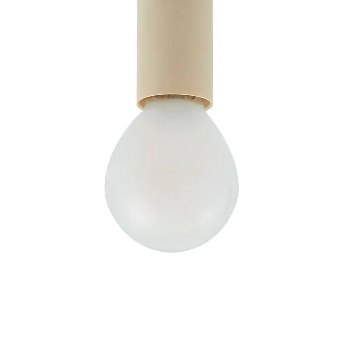 Lucande Pendelleuchte Bidolo - L x B x H: 15 x 15 x 13,5 cm, chromfarben, E14 - Eine matte weiße Glühbirne mit einem beigefarbenen zylindrischen Sockel.