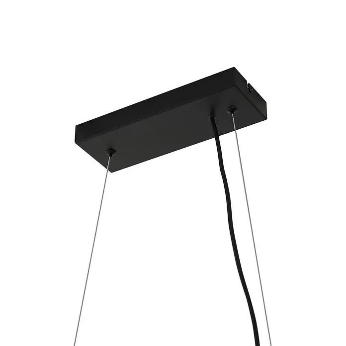 Lucande Pendelleuchte Naelen - alu / grau / zink, Schwarz, rauchgrau, G9 - Schwarze rechteckige Deckenhalterung mit drei Kabeln (ein schwarzes, zwei silberne) für eine Pendelleuchte.
