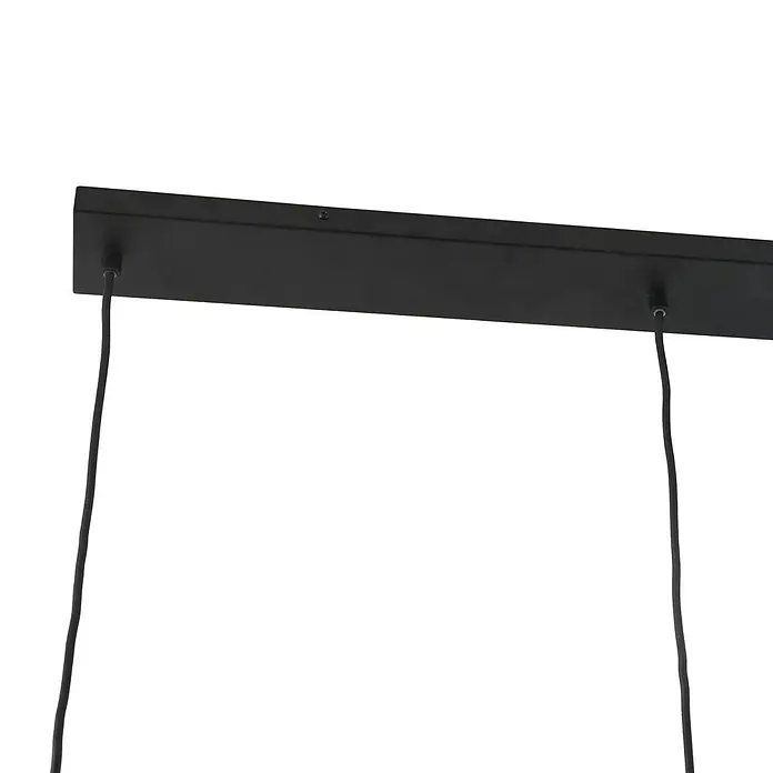 Lucande Pendelleuchte Lyrisa - kupfer, Kupfer, Schwarz, E27 - Schwarze rechteckige Deckenplatte mit zwei schwarzen, stoffummantelten Kabeln, die nach unten hängen.