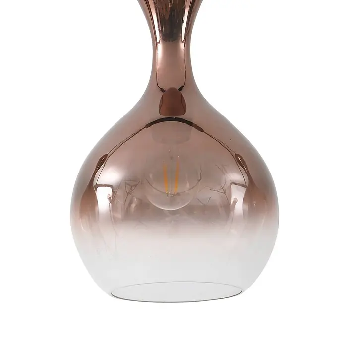 Lucande Pendelleuchte Lyrisa - kupfer, Kupfer, Schwarz, E27 - Roségoldene Pendelleuchte mit Rauchglasschirm und sichtbarer LED-Filament-Birne.