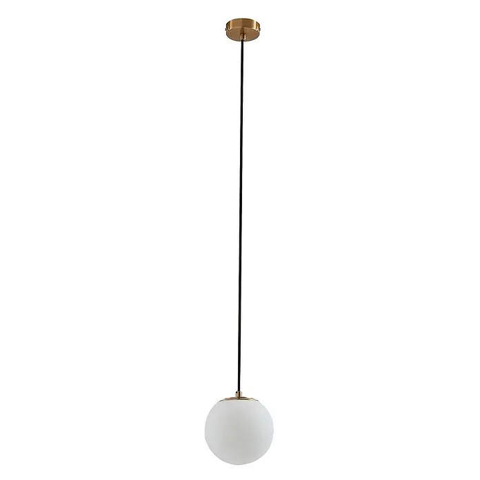 Lucande Pendelleuchte Bidolo - L x B x H: 15 x 15 x 13,5 cm, messingfarben, E14 - Gold-schwarze Pendelleuchte mit weißem, kugelförmigem Glasschirm.
