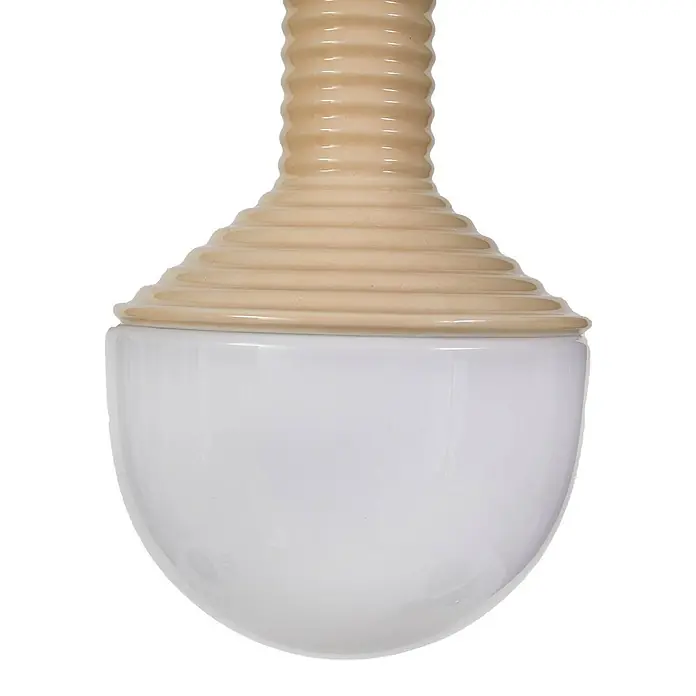 Lucande Pendelleuchte Florine - creme / amber, beige, opal, E27 - Gerippter beigefarbener Keramik- und weißer Glasschirm.