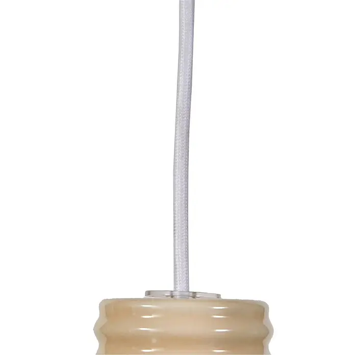 Lucande Pendelleuchte Florine - creme / amber, beige, opal, E27 - Hellbeiges gewelltes Leuchtenteil mit weißem geflochtenem Textilkabel.