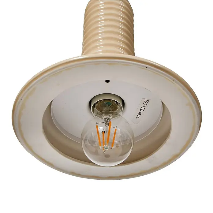 Lucande Pendelleuchte Florine - creme / amber, beige, opal, E27 - Beige Keramik-Pendelleuchte mit geripptem Stiel und breitem schalenförmigem Schirm, mit sichtbarer E27 LED-Glühbirne.