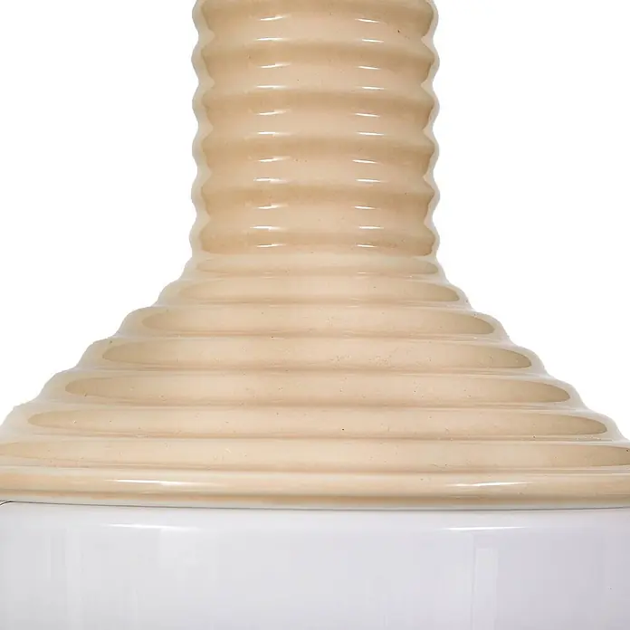 Lucande Pendelleuchte Florine - creme / amber, beige, opal, E27 - Beige gerippter Keramik-Lampenfuß mit glattem weißem Unterteil.