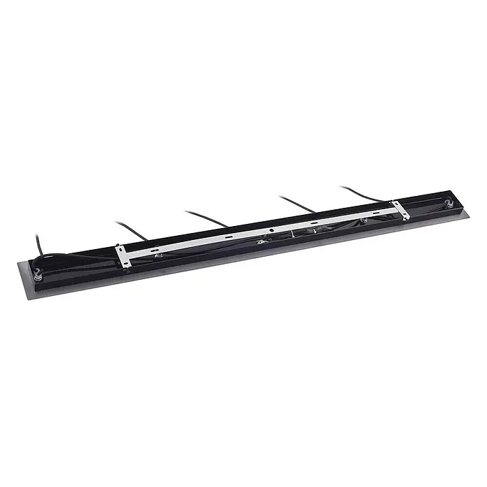 Lucande Pendelleuchte Jarven - alu / grau / zink, rauchgrau, Schwarz, E27 - Schwarze lineare LED-Leuchte mit interner Verkabelung und silberner Montagehalterung zur Installation.