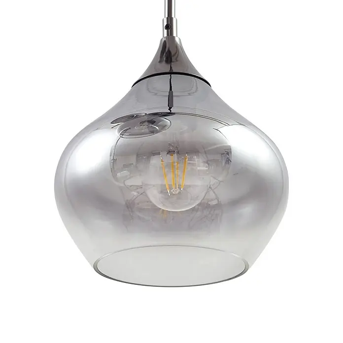 Lucande Pendelleuchte Jarven - alu / grau / zink, rauchgrau, Schwarz, E27 - Chrom-Pendelleuchte mit Rauchglas-Schirm und sichtbarer LED-Filament-Glühbirne.
