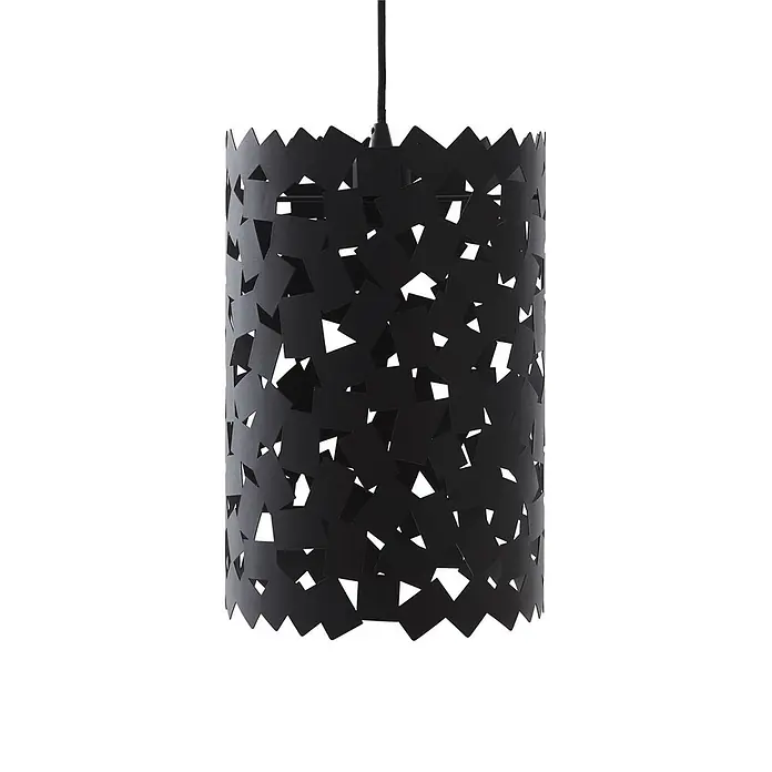 Lucande Pendelleuchte Aeloria - L x B x H: 25 x 25 x 37,5 cm, schwarz, Schwarz, E27 - Schwarzer zylindrischer Pendelleuchtenschirm mit geometrischem Aussparungsmuster.