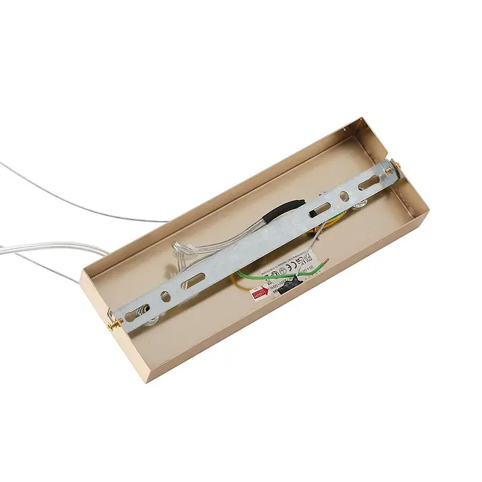 Lucande Pendelleuchte Naelen - L x B x H: 125 x 24,5 x 20 cm, creme / amber, gold, cognac, G9 - Rechteckige goldfarbene Deckenleuchten-Basis mit Montagebügel und Verkabelung.