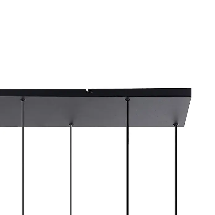 Lucande Pendelleuchte in schwarz, bunt, Hängelampe -  - Schwarzes rechteckiges Deckenbaldachin für Pendelleuchte mit mehreren schwarzen Aufhängestangen.
