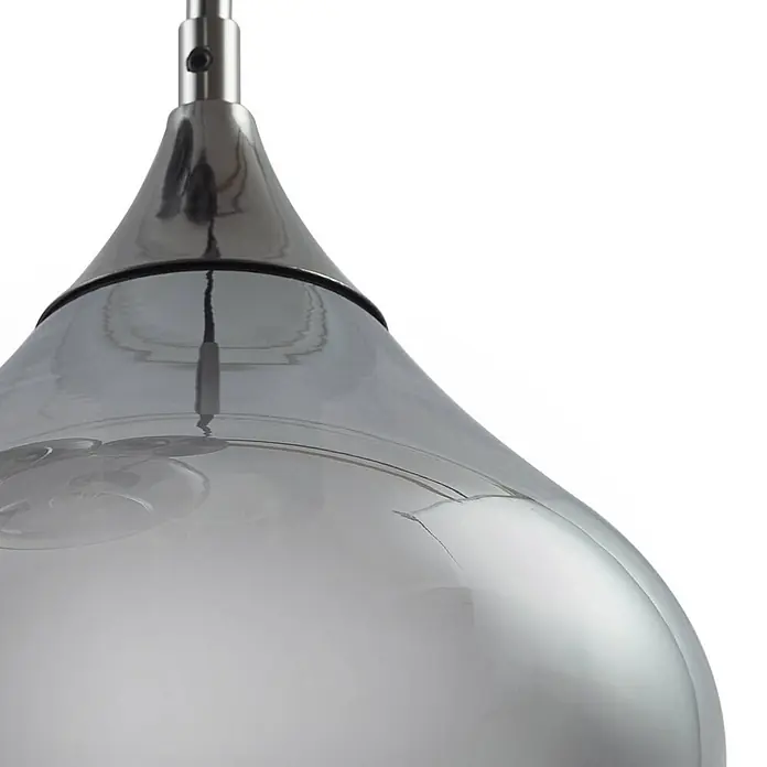 Lucande Pendelleuchte Jarven - alu / grau / zink, rauchgrau, Schwarz, E27 - Pendelleuchte aus rauchgrauem Glas mit reflektierendem Metallaufsatz.