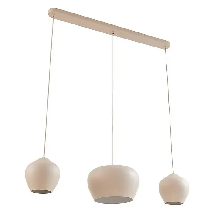 Lucande Pendelleuchte Malisa - L x B x H: 101,5 x 30 x 20 cm, creme / amber, beige, weiß, E27 - Hellbeige dreiflammige Pendelleuchte mit organisch geformten, glockenförmigen Schirmen an einer linearen Aufhängung.