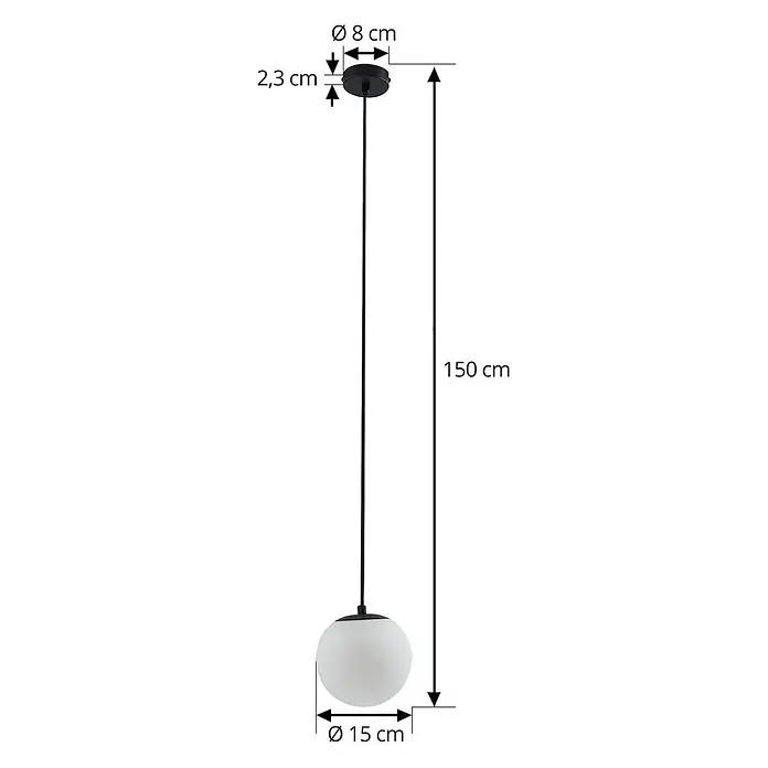 Lucande Pendelleuchte Bidolo - L x B x H: 15 x 15 x 13,5 cm, weiß / opal, Schwarz, E14 - Schwarze Pendelleuchte mit weißem, kugelförmigem Glasschirm, an einer Deckenrosette hängend.