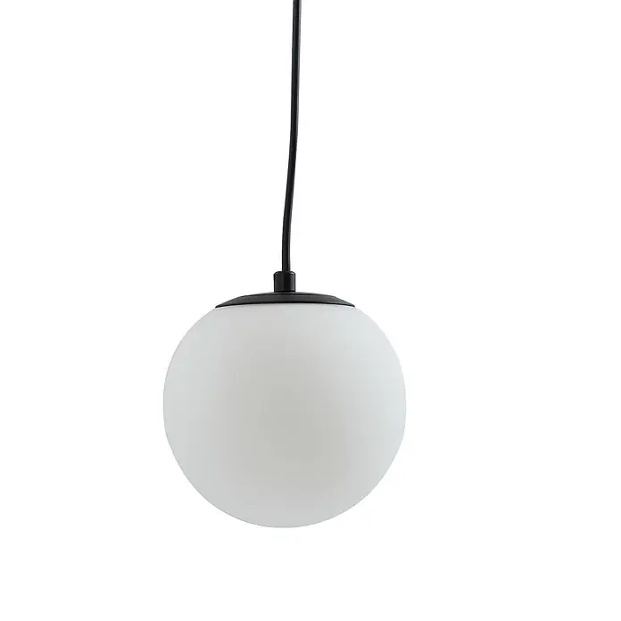 Lucande Pendelleuchte Bidolo - L x B x H: 15 x 15 x 13,5 cm, weiß / opal, Schwarz, E14 - Weiße kugelförmige Pendelleuchte mit schwarzem Kabel und Fassung.