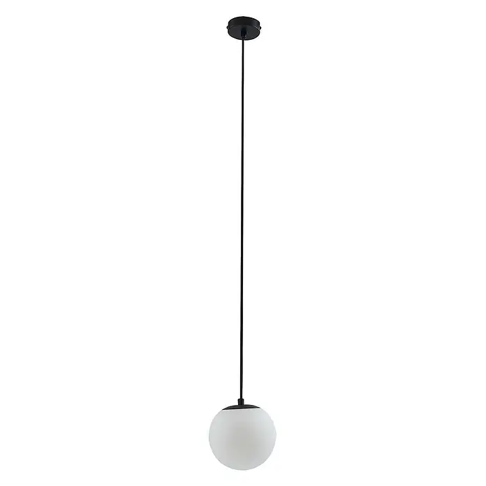 Lucande Pendelleuchte Bidolo - L x B x H: 15 x 15 x 13,5 cm, weiß / opal, Schwarz, E14 - Schwarze Pendelleuchte mit kugelförmigem weißem Glasschirm.