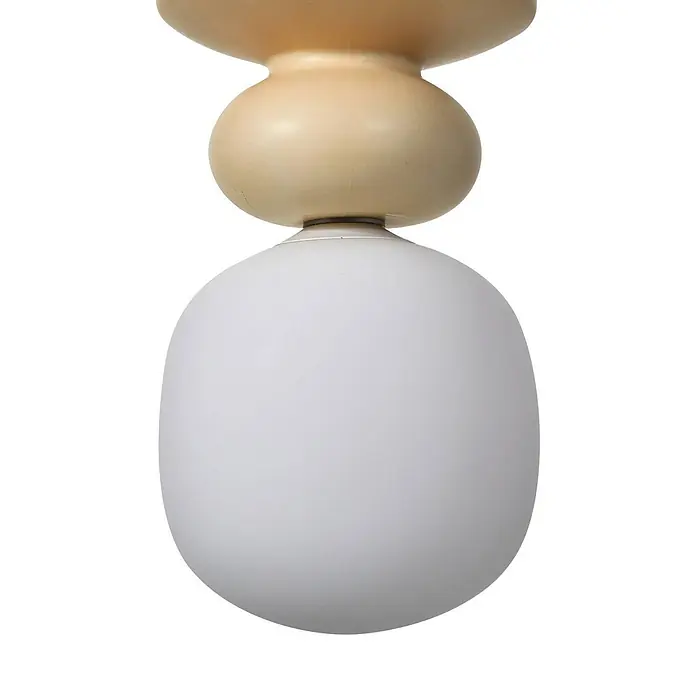 Lucande Pendelleuchte Fidelo - weiß / opal, weiß, gelb (Pantone 13-1308TXC), E14 - Moderne Deckenleuchte mit beigem, bauchigem Sockel und weißem, ovalem Diffusor.