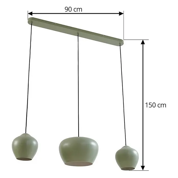 Lucande Pendelleuchte Malisa - L x B x H: 101,5 x 30 x 20 cm, grün, hellGrün, weiß, E27 - Hellgrüne Dreiflammen-Pendelleuchte mit 90 cm langer Leiste, Aufhängung bis 150 cm verstellbar.