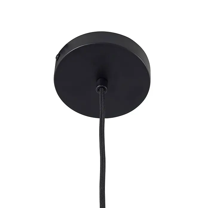 Lucande Pendelleuchte Lysias - schwarz, Schwarz, GU10 - Schwarze Deckenrose mit einem geflochtenen Kabel, das daran hängt.