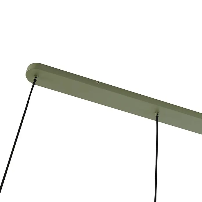 Lucande Pendelleuchte Malisa - L x B x H: 101,5 x 30 x 20 cm, grün, hellGrün, weiß, E27 - Hellgrüne lineare Pendelleuchtenleiste mit abgerundeten Enden und zwei schwarzen Hängekabeln.